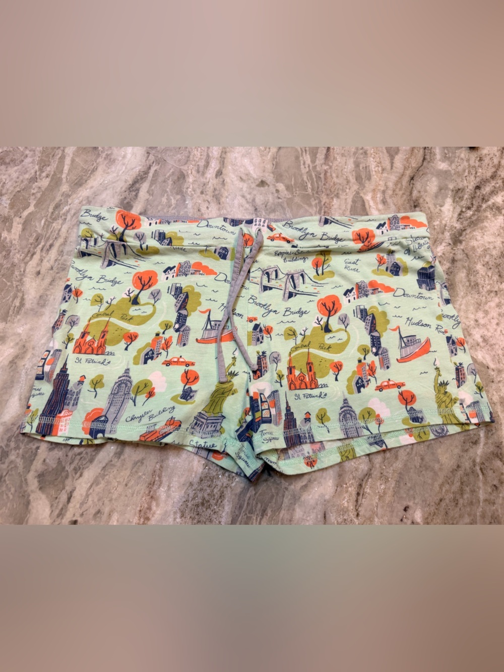 Munki Munki Travel Landmark Print Lounge Shorts Large Cotton Rayon Pajama Shorts